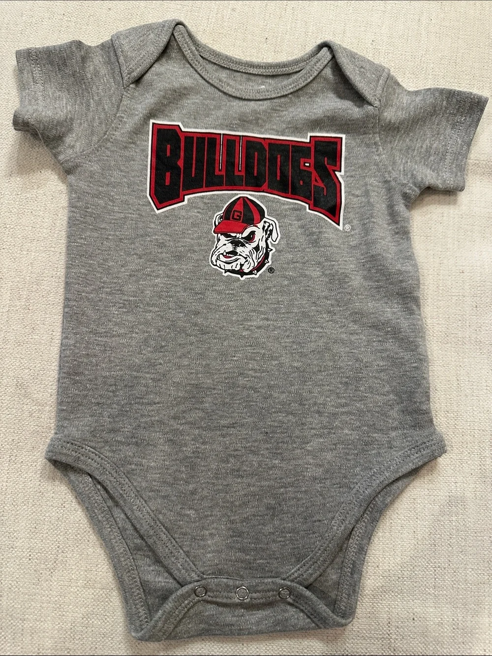 Georgia Bulldogs Grey Graphic Baby One-Piece Onesie Bodysuit with Bulldog Logo